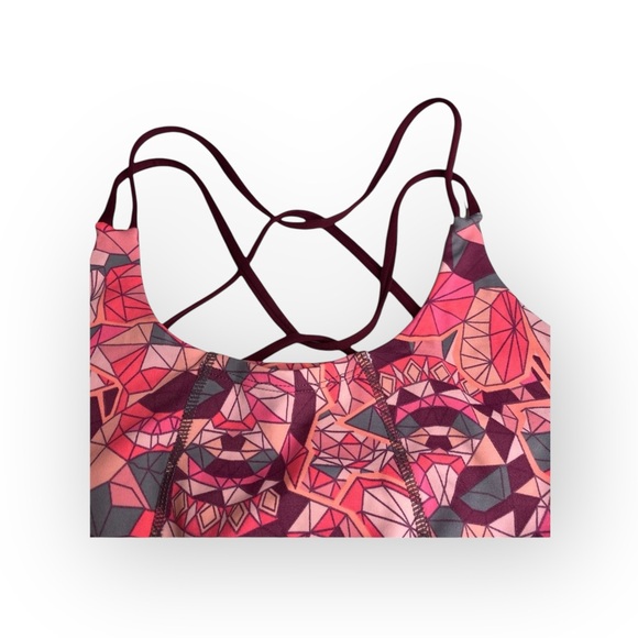 Maaji ꕥ Strappy Back Sports Bra Bralette Top ꕥ Pink Mauve Geometric Print ꕥ Med - Picture 4 of 16